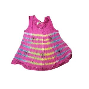 India Boutique "Free Size" Pink Tie-Dye Tank Top with Yellow & Blue Stripes